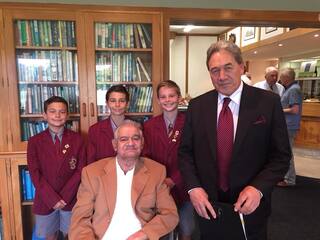 Sir Roger with Winston Peters and grandchildren